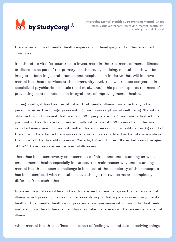 Improving Mental Health by Preventing Mental Illness. Page 2