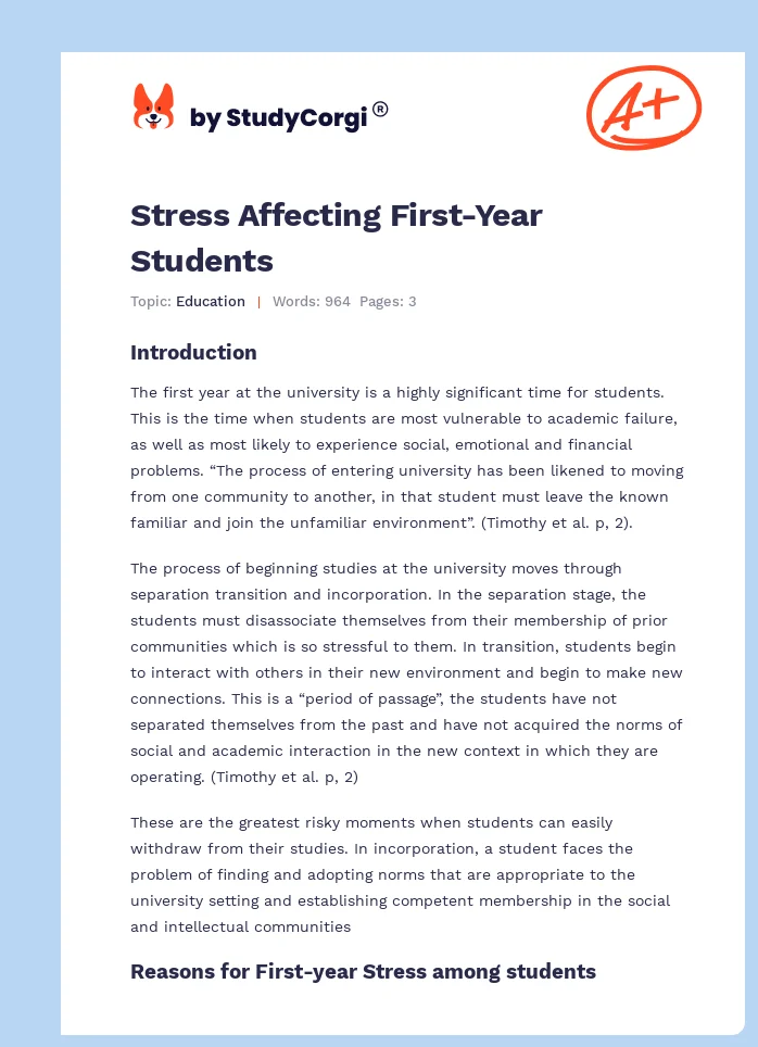 Stress Affecting First-Year Students. Page 1