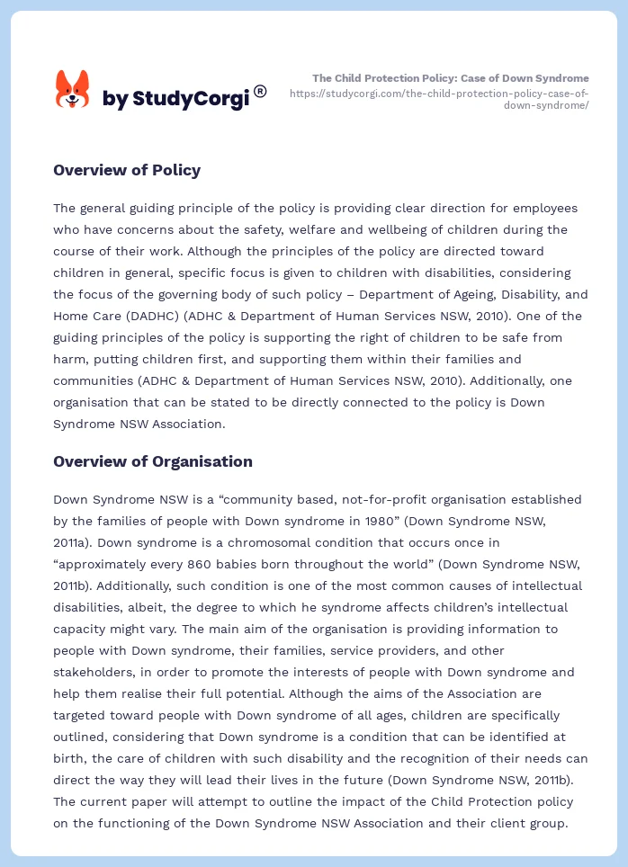 The Child Protection Policy: Case of Down Syndrome. Page 2