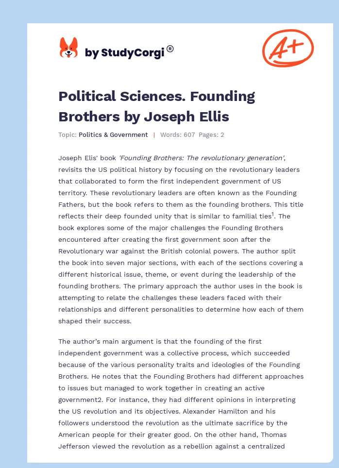 Political Sciences. Founding Brothers by Joseph Ellis. Page 1