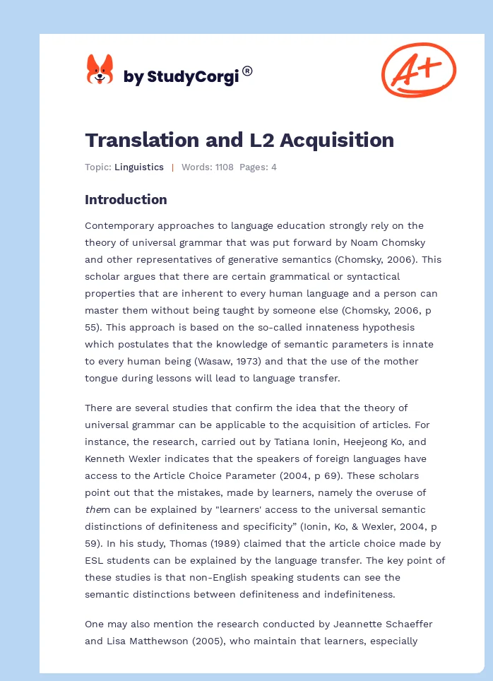 Translation and L2 Acquisition. Page 1