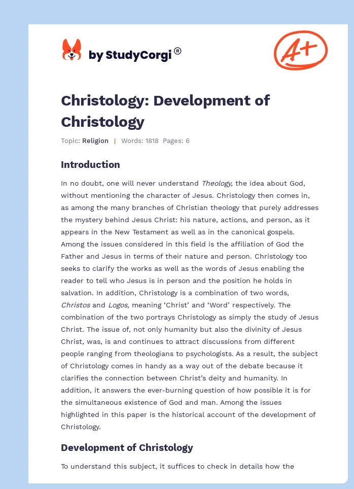 Christology: Development of Christology. Page 1