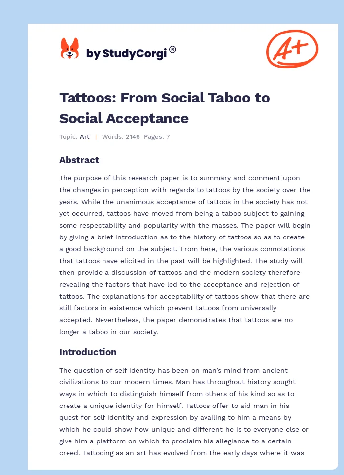 Tattoos: From Social Taboo to Social Acceptance. Page 1