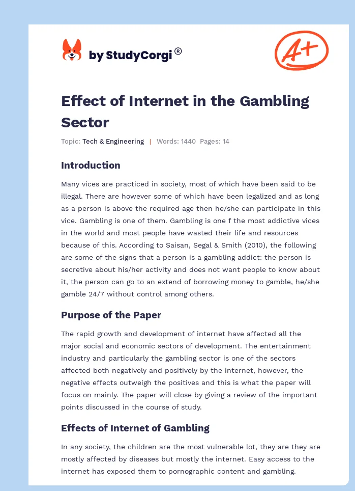 Effect of Internet in the Gambling Sector. Page 1