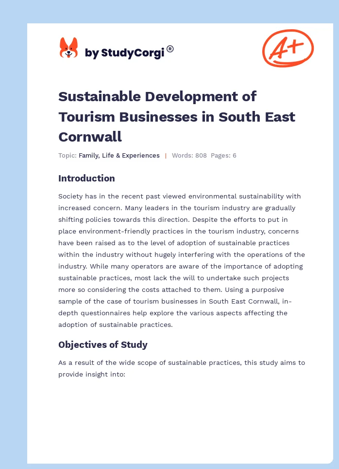 Sustainable Development of Tourism Businesses in South East Cornwall. Page 1