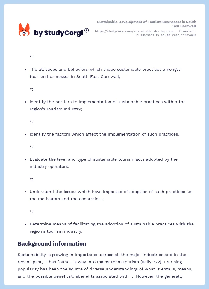 Sustainable Development of Tourism Businesses in South East Cornwall. Page 2