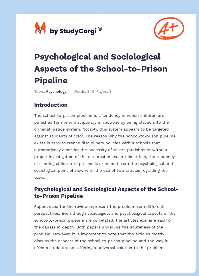 Psychological and Sociological Aspects of the School-to-Prison Pipeline. Page 1
