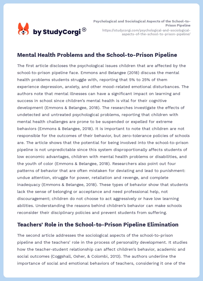 Psychological and Sociological Aspects of the School-to-Prison Pipeline. Page 2