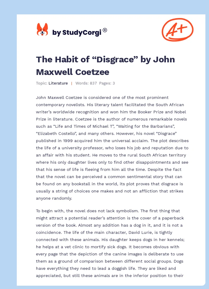 The Habit of “Disgrace” by John Maxwell Coetzee. Page 1