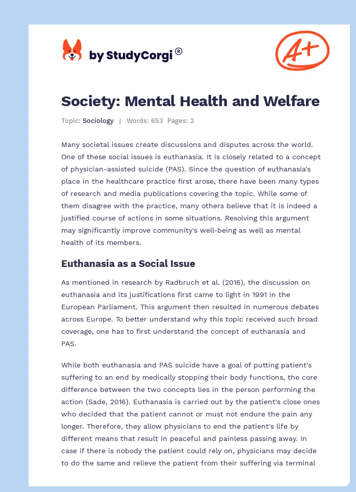 Society: Mental Health and Welfare. Page 1