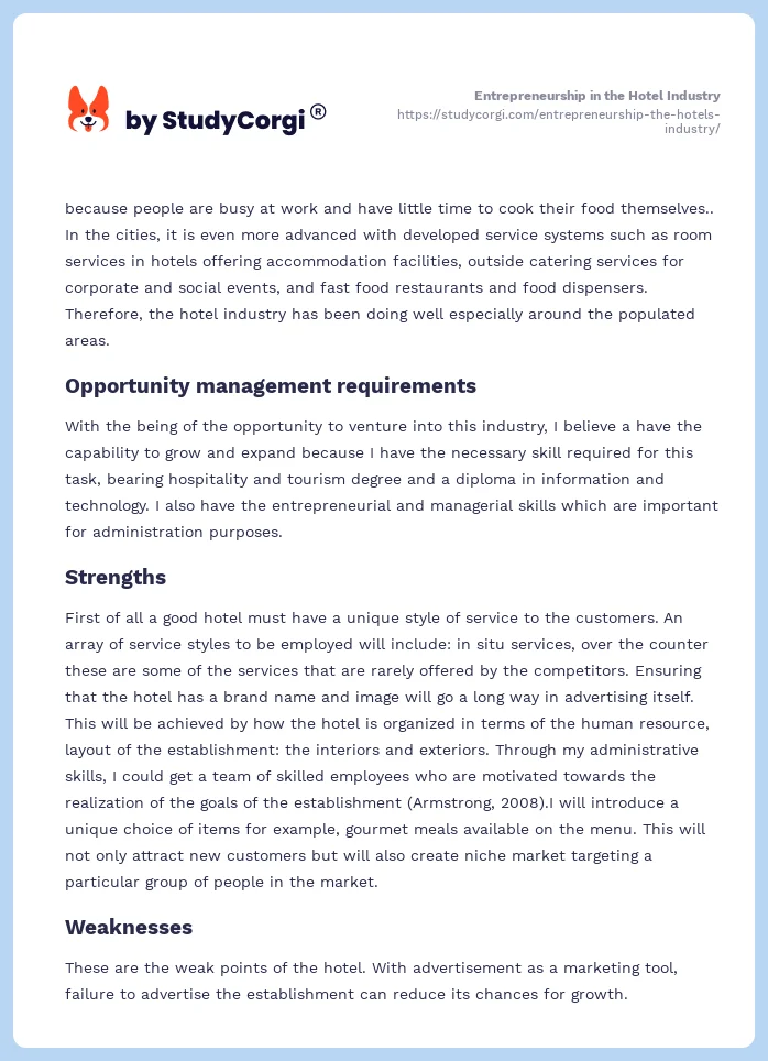 Entrepreneurship in the Hotel Industry. Page 2