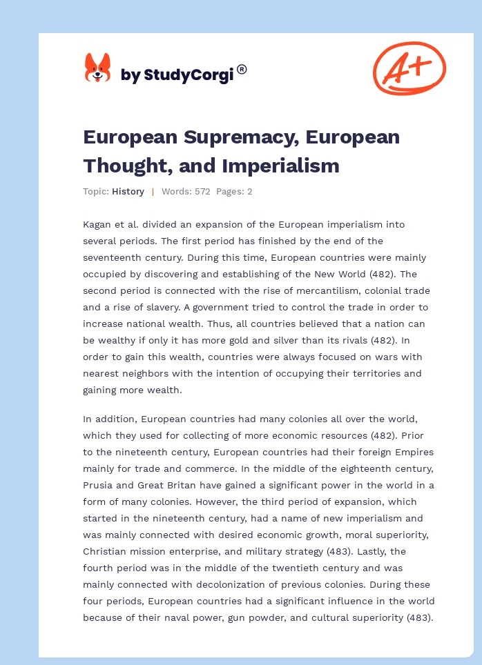 European Supremacy, European Thought, and Imperialism. Page 1