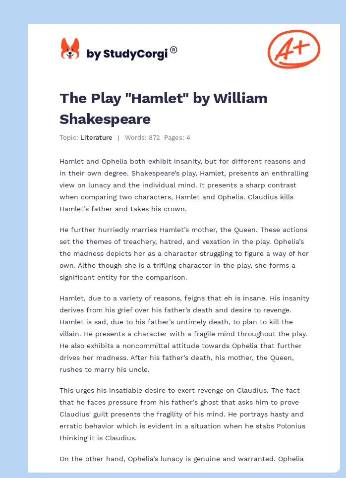 The Play "Hamlet" by William Shakespeare. Page 1