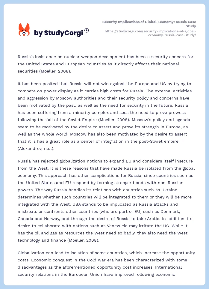Security Implications of Global Economy: Russia Case Study. Page 2