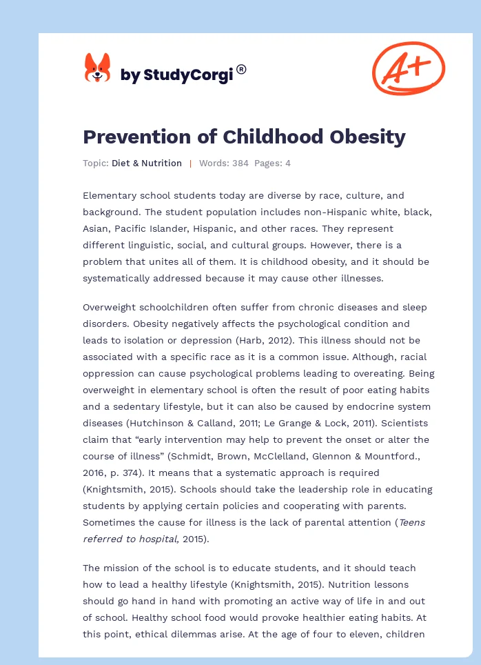 Prevention of Childhood Obesity. Page 1