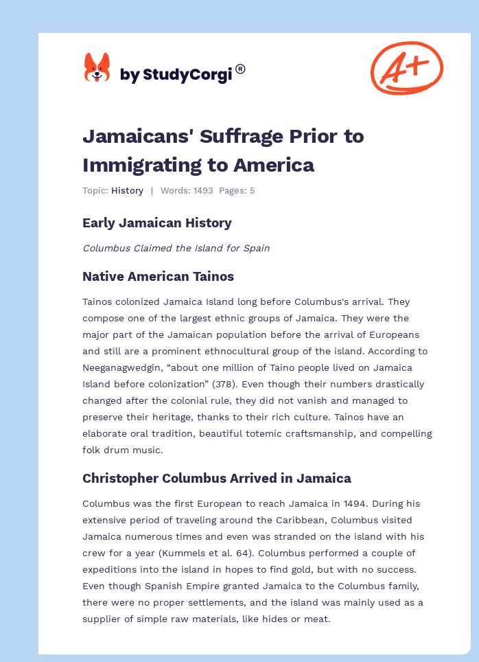 Jamaicans' Suffrage Prior to Immigrating to America. Page 1