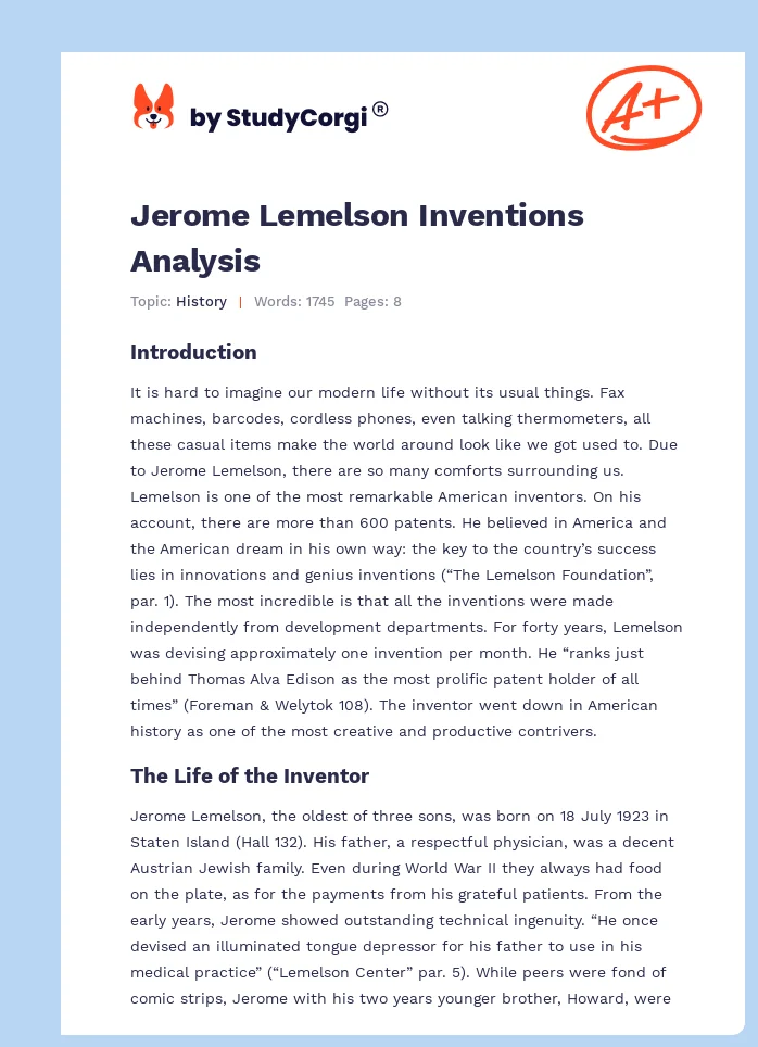 Jerome Lemelson Inventions Analysis. Page 1