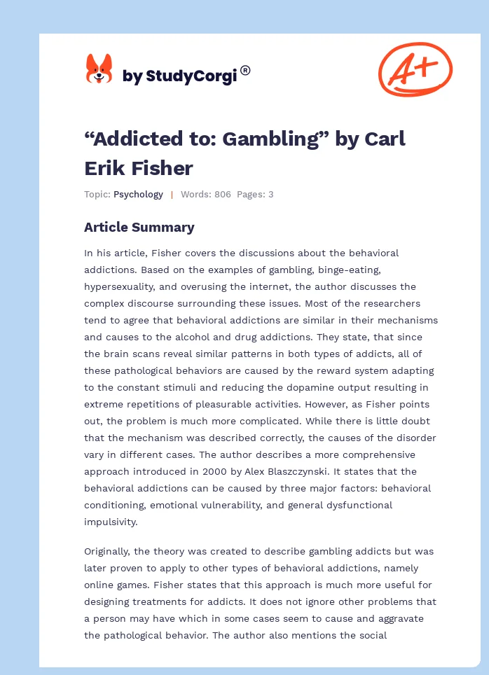 “Addicted to: Gambling” by Carl Erik Fisher. Page 1