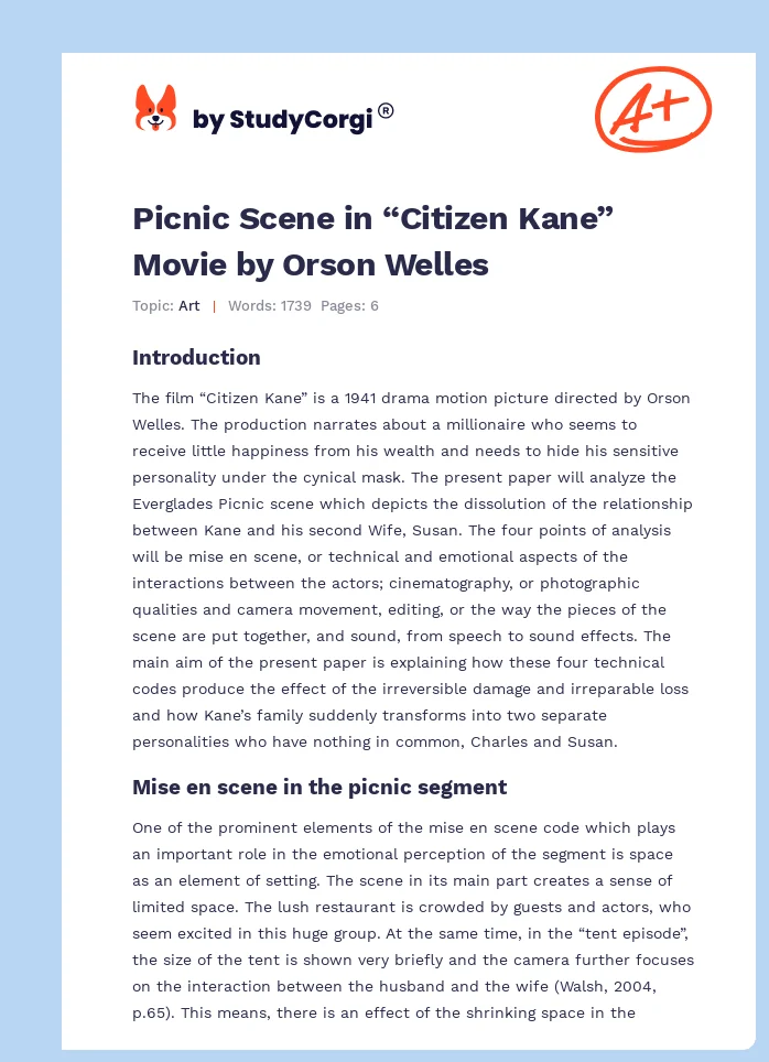 Picnic Scene in “Citizen Kane” Movie by Orson Welles. Page 1