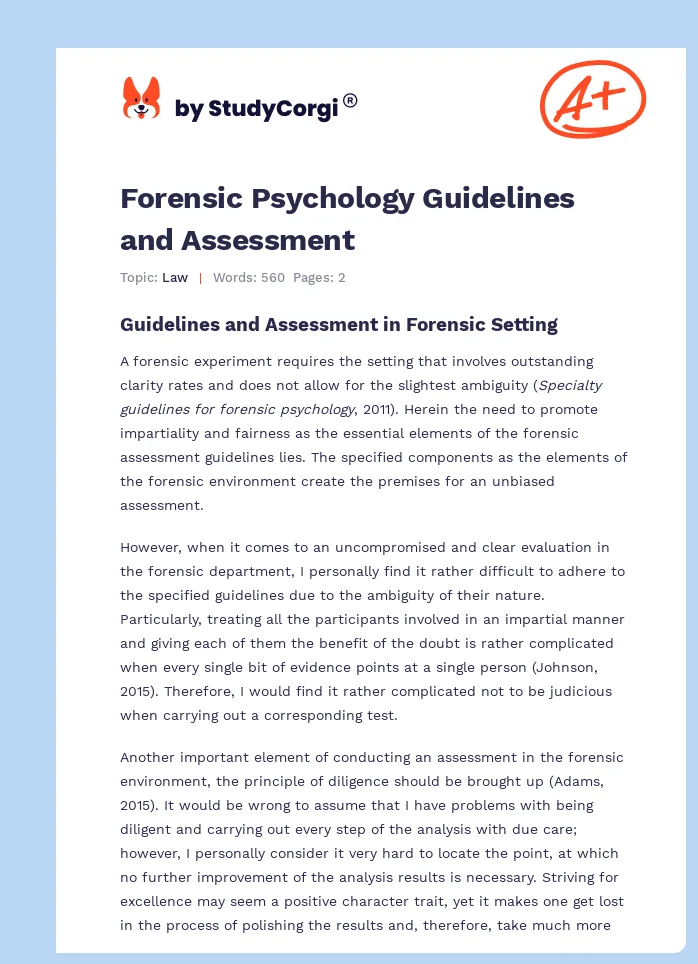 Forensic Psychology Guidelines and Assessment. Page 1