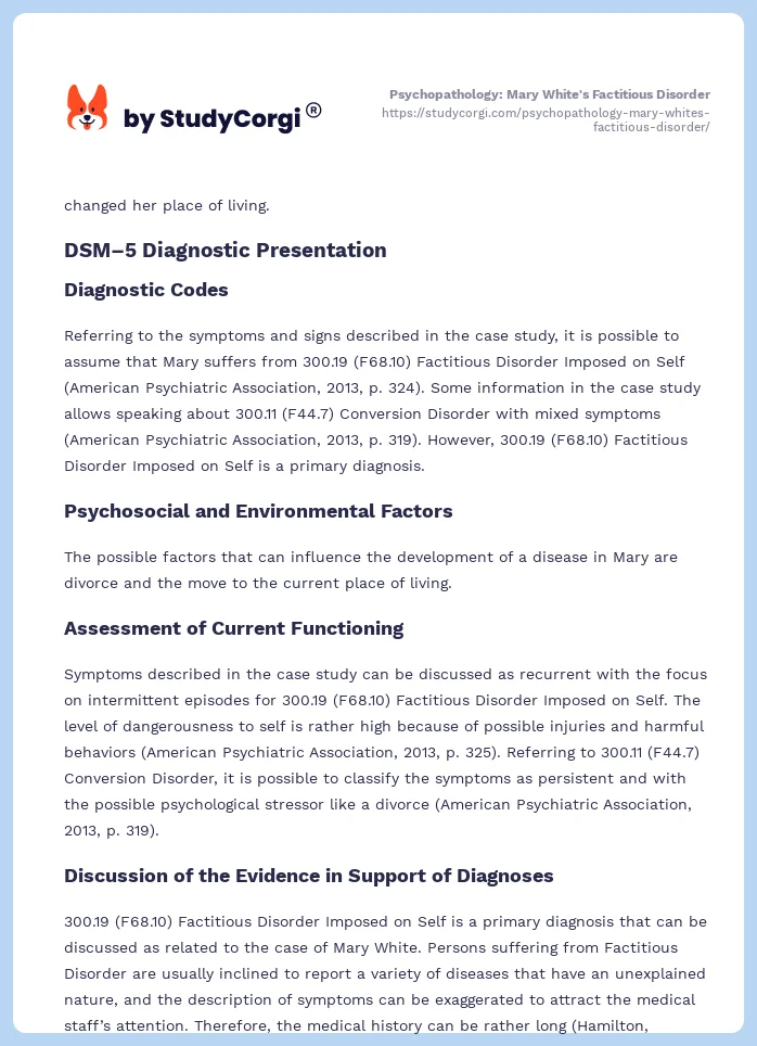 Psychopathology: Mary White's Factitious Disorder. Page 2