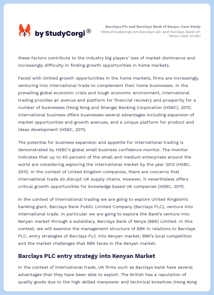 Barclays Plc and Barclays Bank of Kenya: Case Study. Page 2