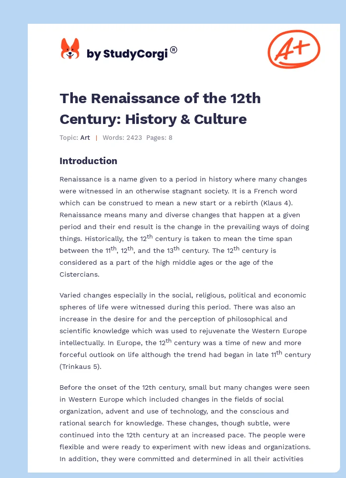 The Renaissance of the 12th Century: History & Culture. Page 1
