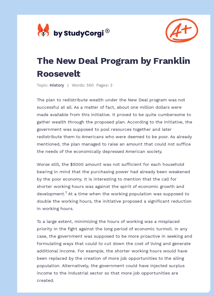 The New Deal Program by Franklin Roosevelt. Page 1