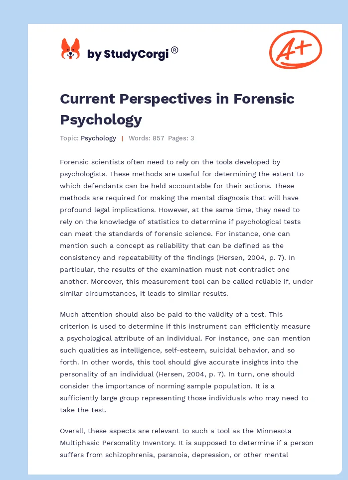 Current Perspectives in Forensic Psychology. Page 1