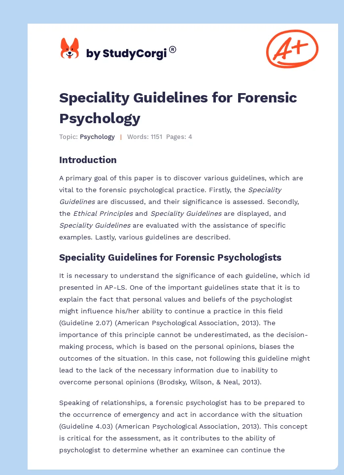 Speciality Guidelines for Forensic Psychology. Page 1