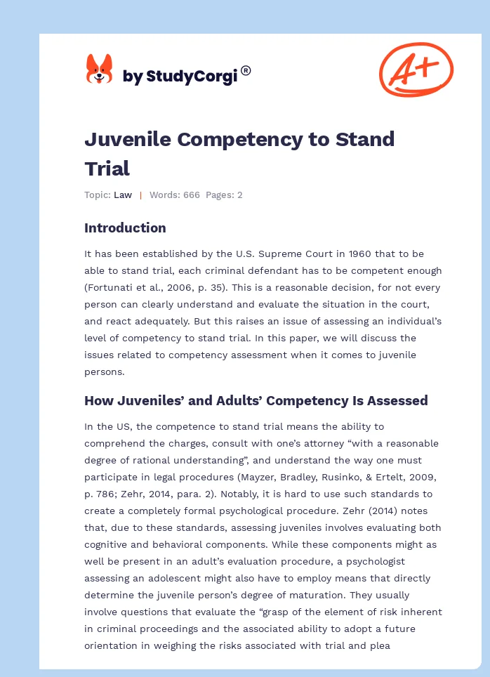 Juvenile Competency to Stand Trial. Page 1