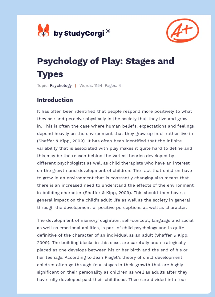 Psychology of Play: Stages and Types. Page 1
