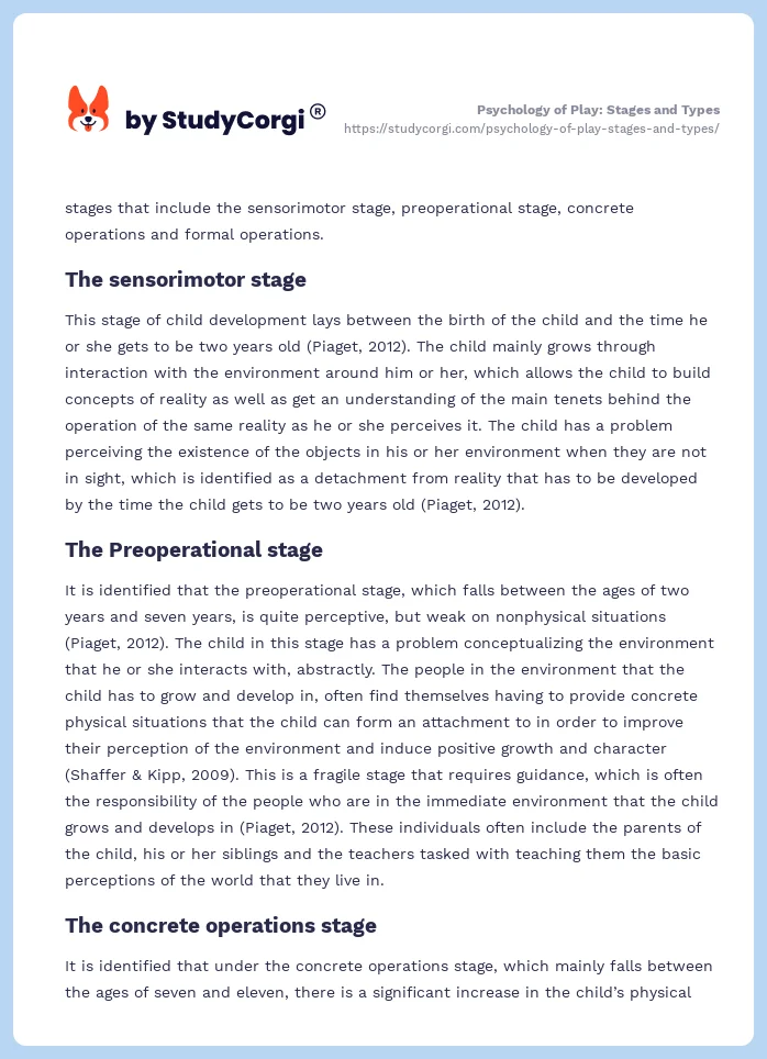 Psychology of Play: Stages and Types. Page 2