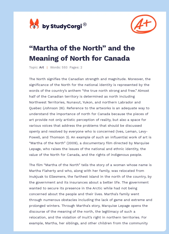 “Martha of the North” and the Meaning of North for Canada. Page 1