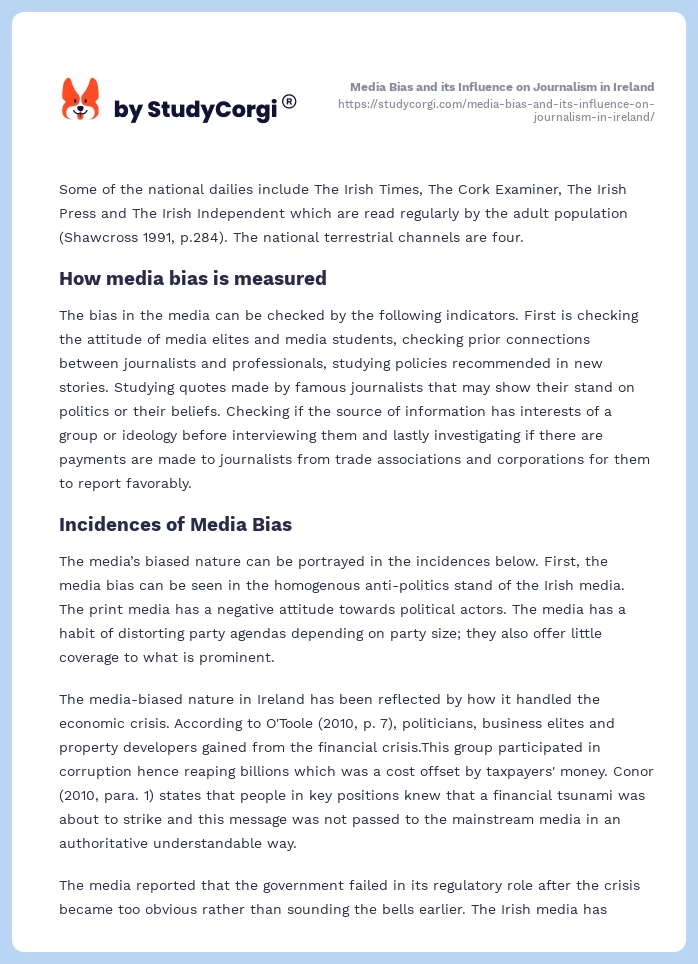 Media Bias and its Influence on Journalism in Ireland. Page 2