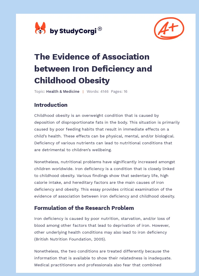 The Evidence of Association between Iron Deficiency and Childhood Obesity. Page 1