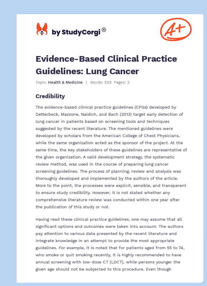 Evidence-Based Clinical Practice Guidelines: Lung Cancer. Page 1