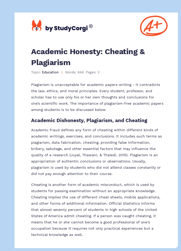 Academic Honesty: Cheating & Plagiarism. Page 1