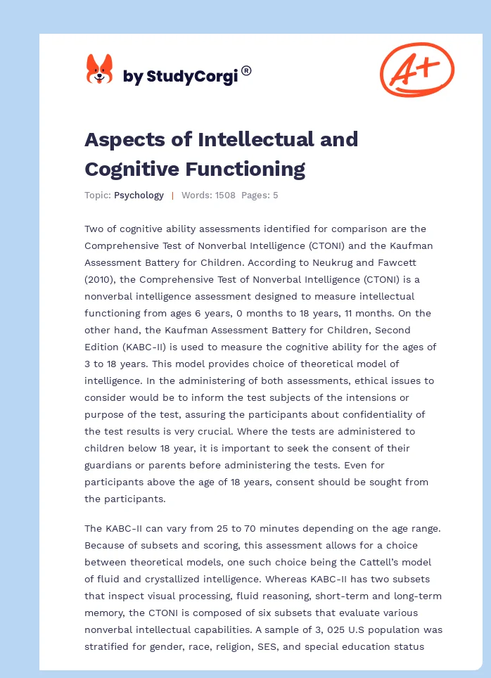 Aspects of Intellectual and Cognitive Functioning. Page 1