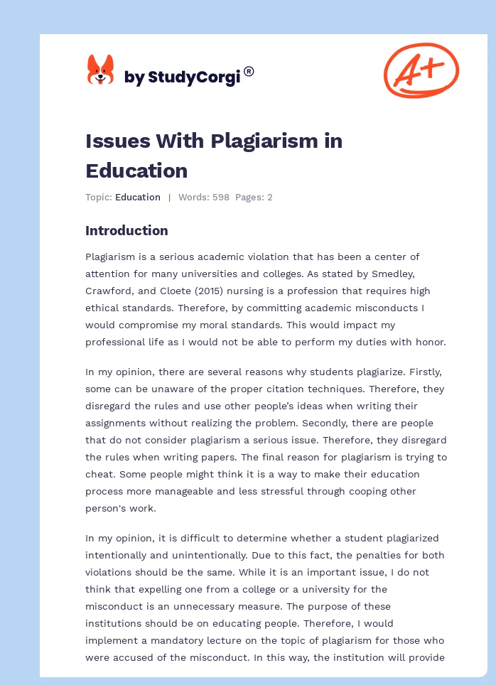 Issues With Plagiarism in Education. Page 1