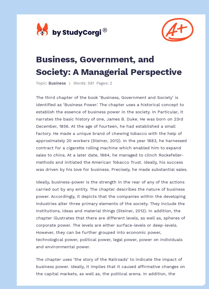 Business, Government, and Society: A Managerial Perspective. Page 1