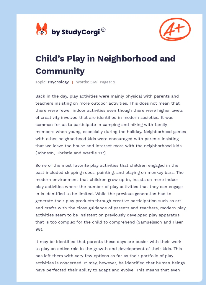Child’s Play in Neighborhood and Community. Page 1
