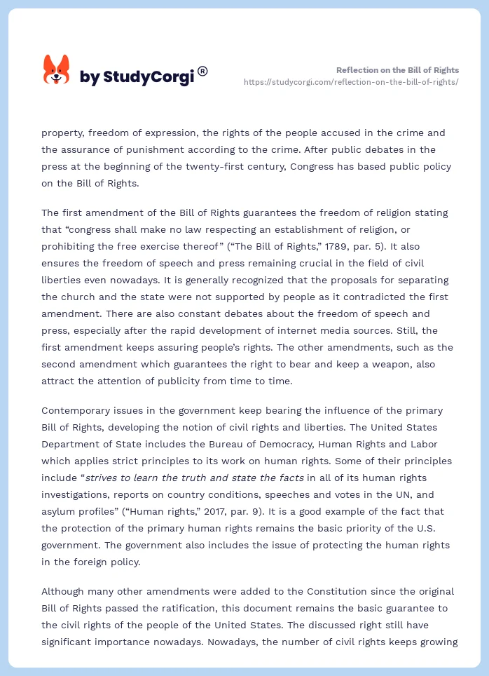 Reflection on the Bill of Rights. Page 2