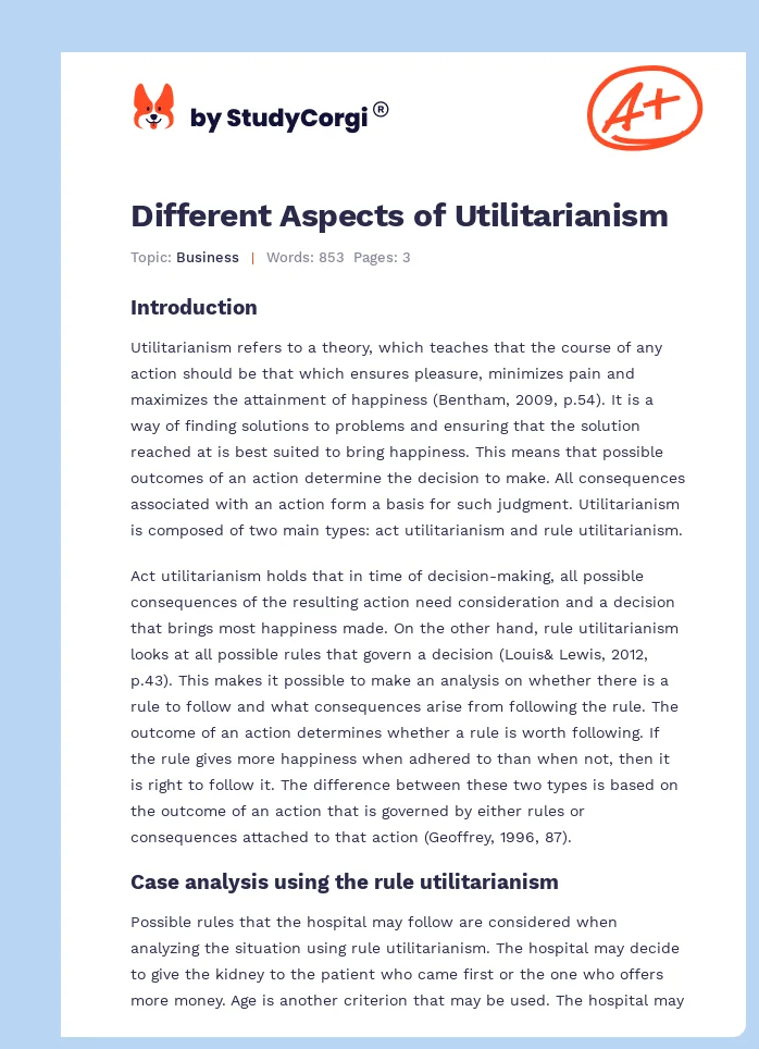 Different Aspects of Utilitarianism. Page 1