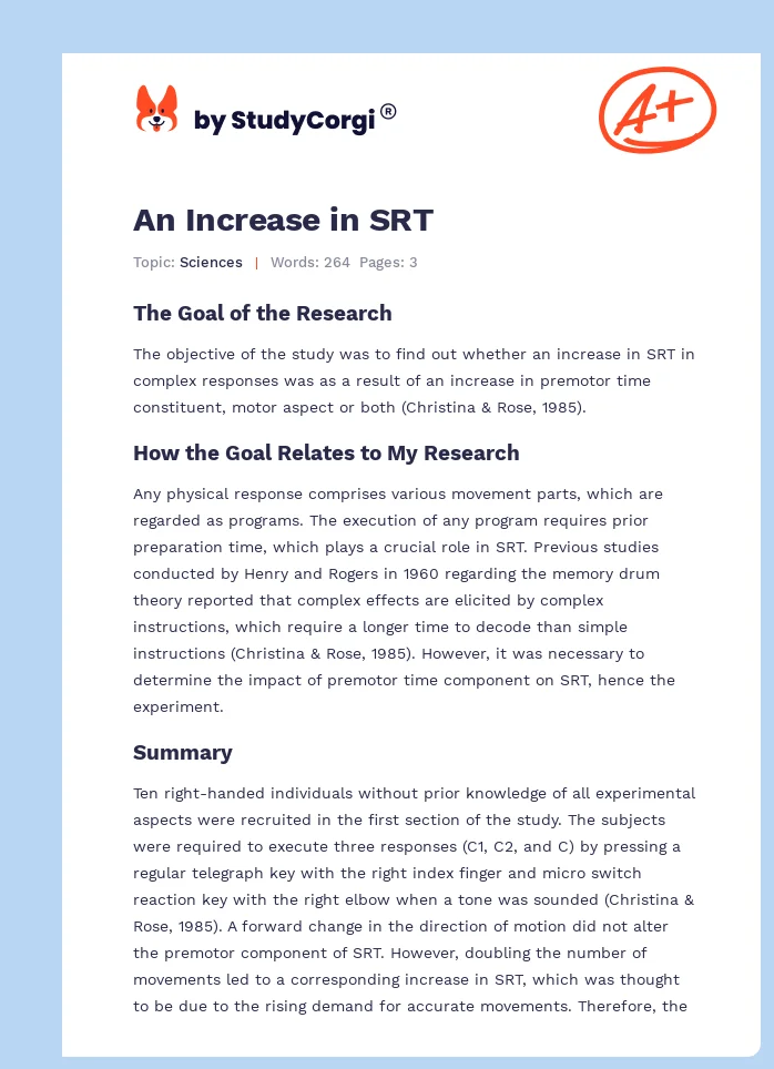 An Increase in SRT. Page 1