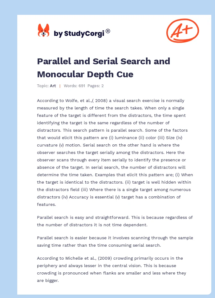 Parallel and Serial Search and Monocular Depth Cue. Page 1