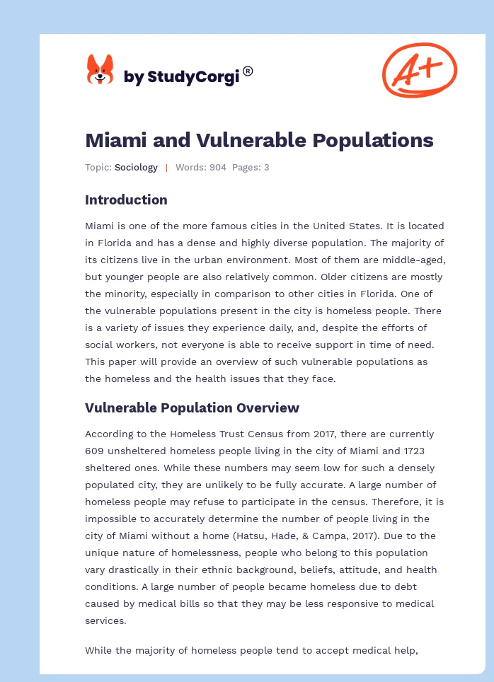 Miami and Vulnerable Populations. Page 1