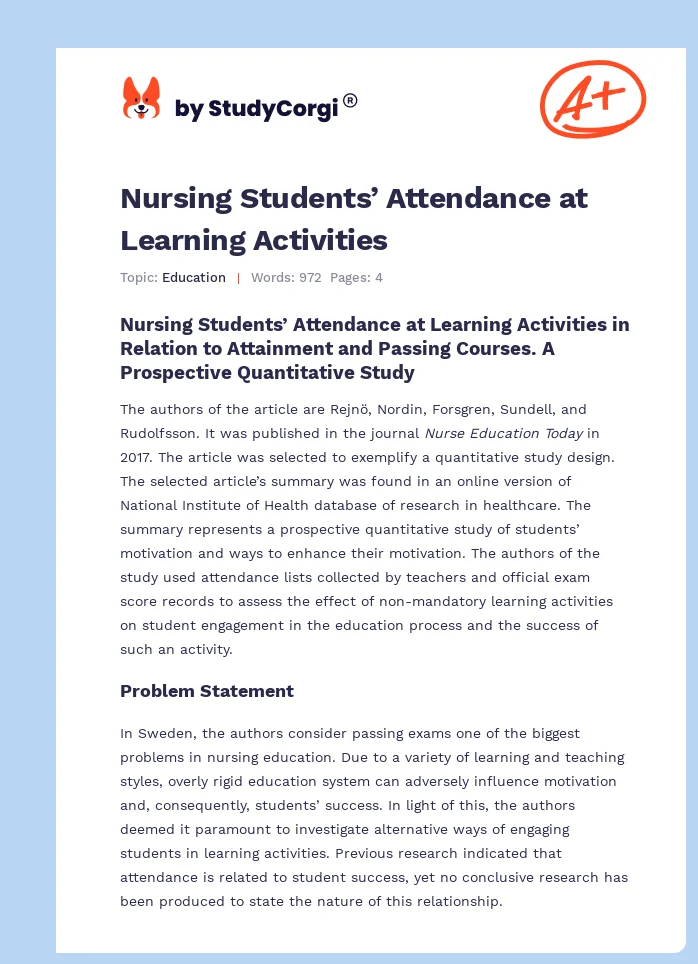 Nursing Students’ Attendance at Learning Activities. Page 1