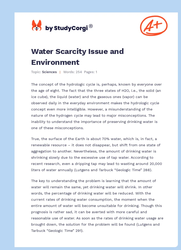 Water Scarcity Issue and Environment. Page 1