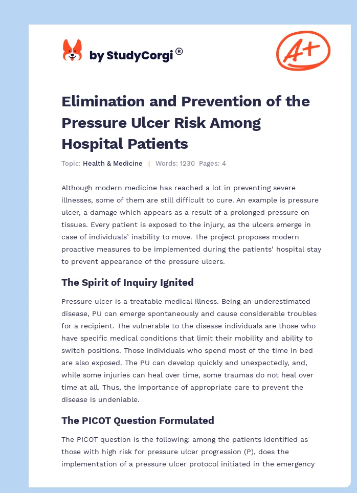 Elimination and Prevention of the Pressure Ulcer Risk Among Hospital Patients. Page 1